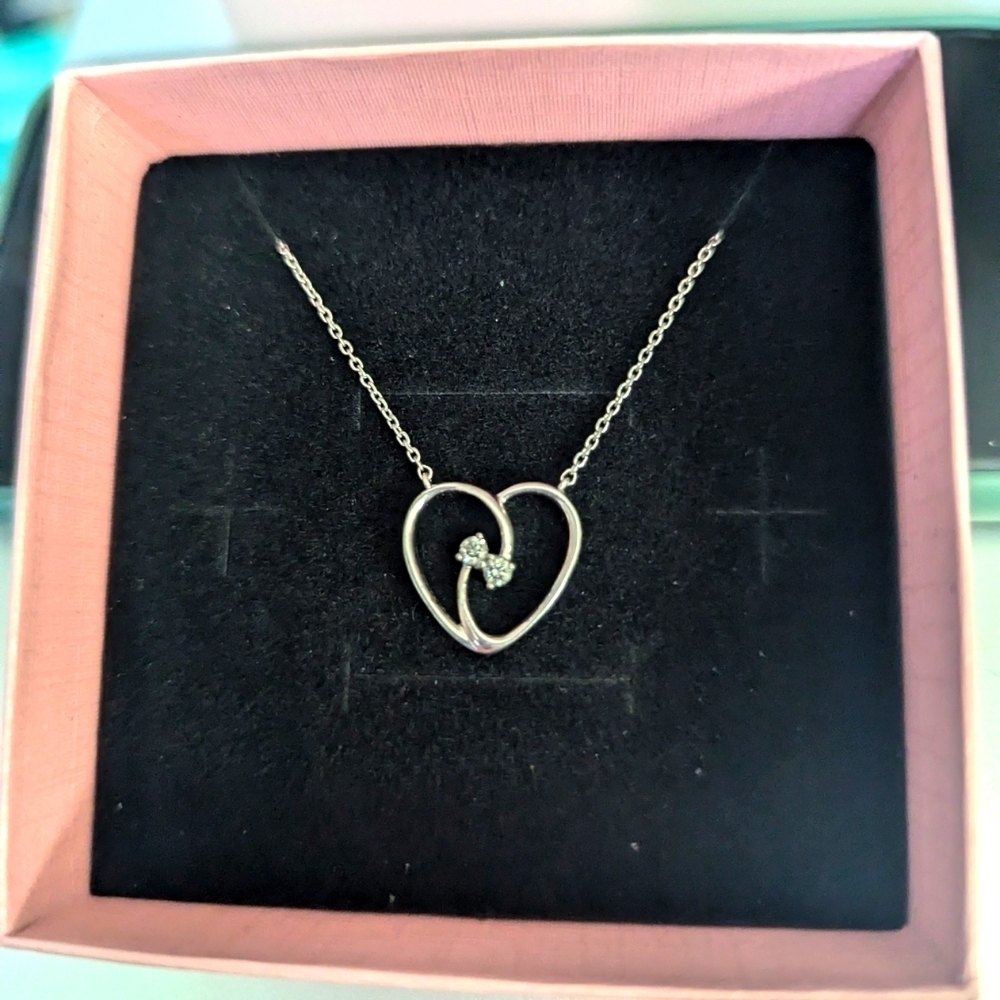 Diamond Two-Stone Heart Necklace 1/10 ct tw Sterling Silver 18"